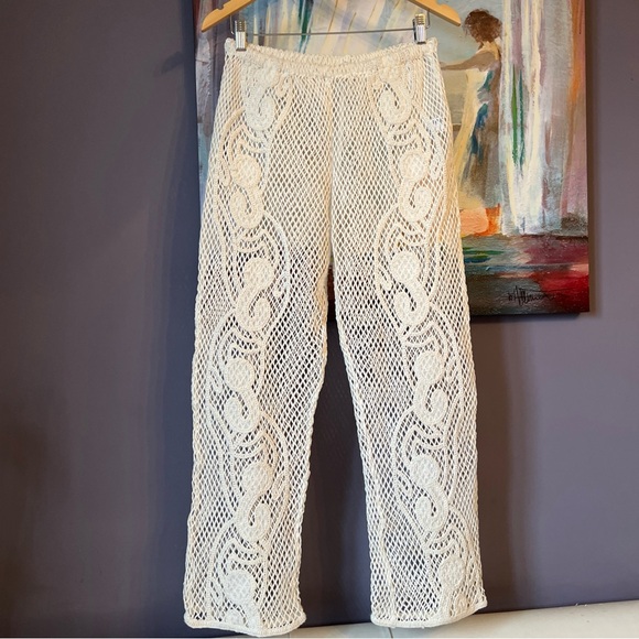 ZARA Sz M WOMAN Crocheted pants Knit Oyster WHITE Blogger Favorite 100% cotton💖 - Picture 2 of 13